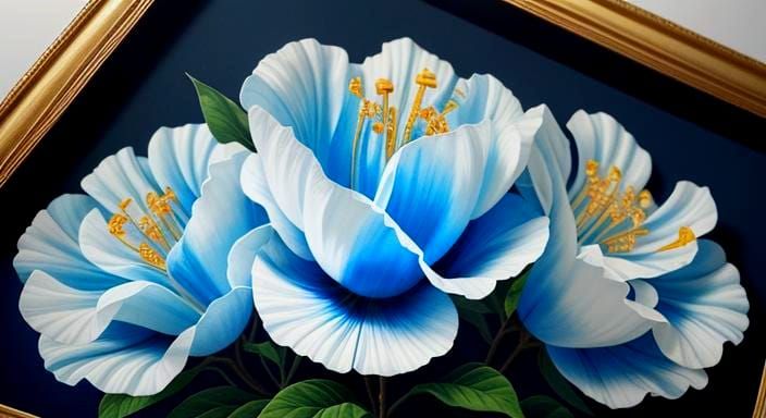 Blue and White Hibiscus Shadowbox Triptych