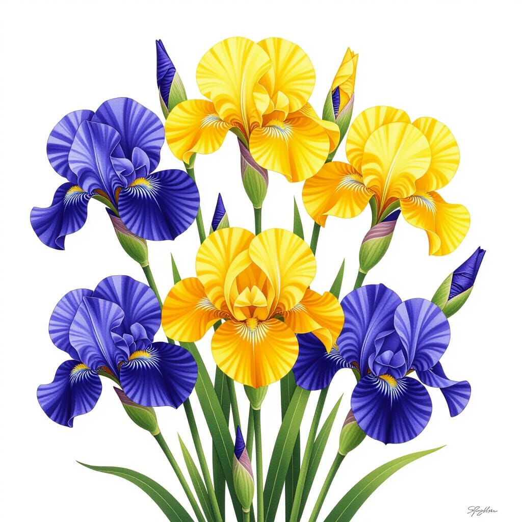 Vibrant Iris Bouquet in Hyperrealistic Digital Art