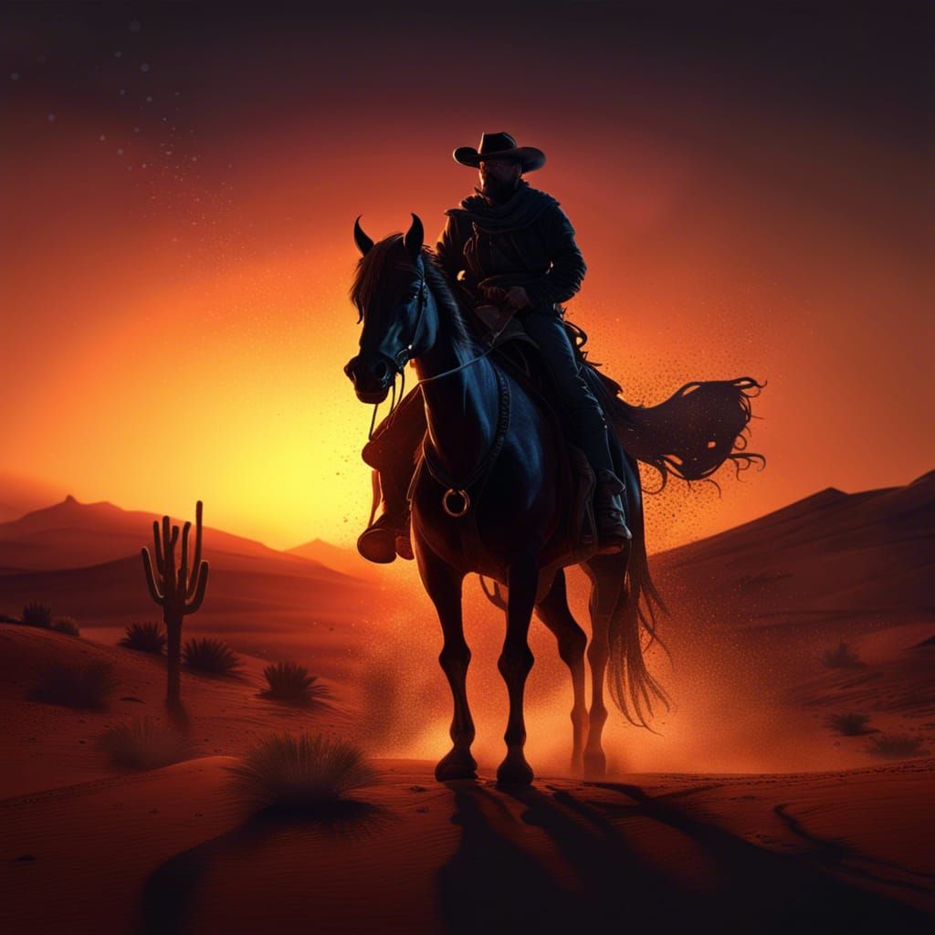 Lonesome Cowboy Sunset Ride: Fantasy Concept Art