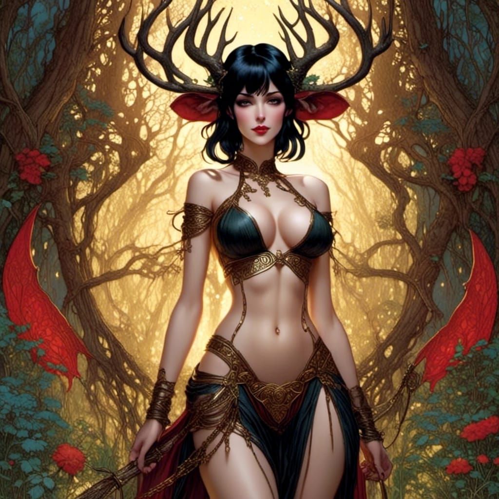 Antlered Woman with Sci-Fi Rifle in Gritty Style