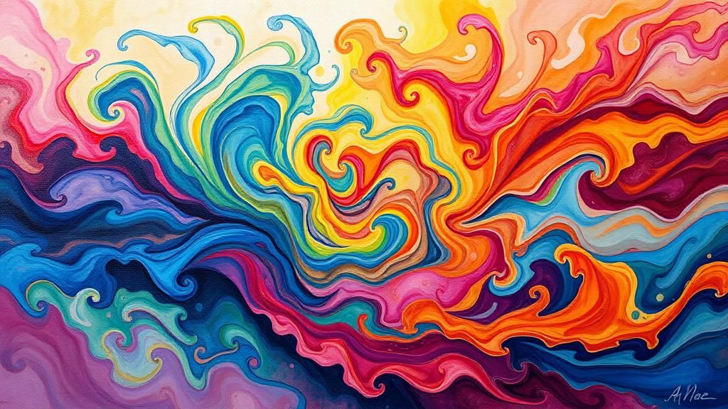 Colorful Swirls in Impressionist Gouache and Watercolor