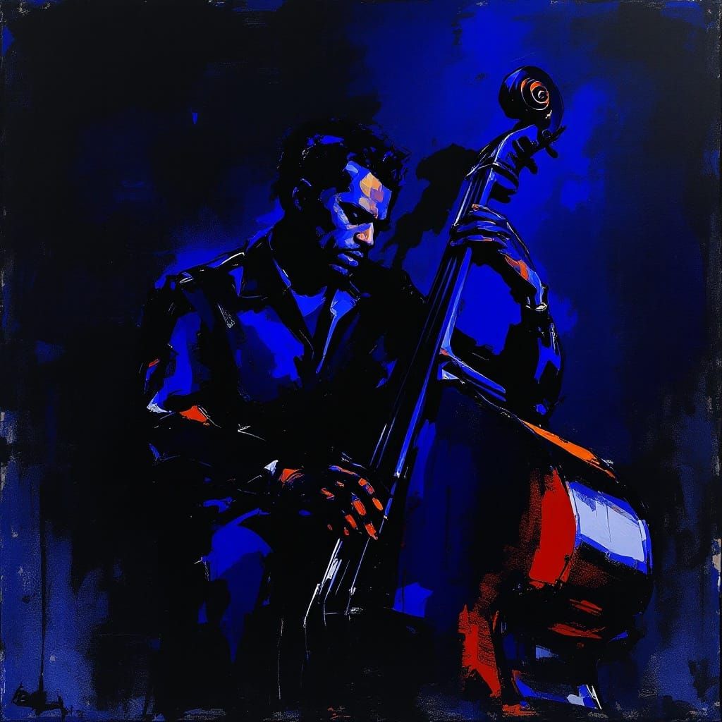 Moody Jazz Portrait of a Man with Double Bass