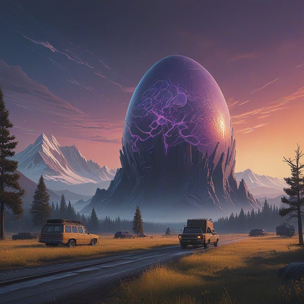 Ethereal Iridescent Egg in Sci-Fi Landscape