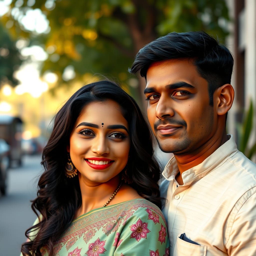South Indian Couple in Natural Evening Light