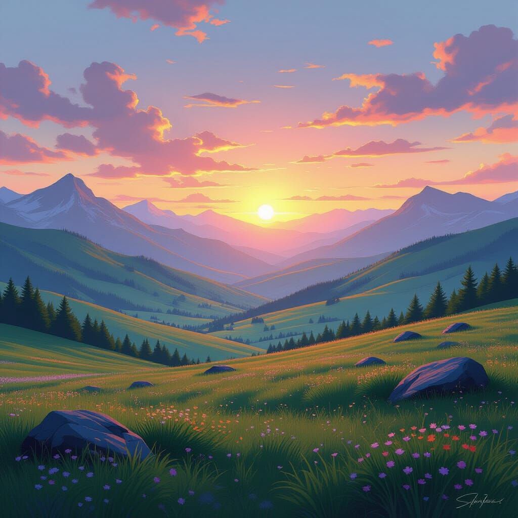 Ethereal Mountain Range Inspired by Digital Art