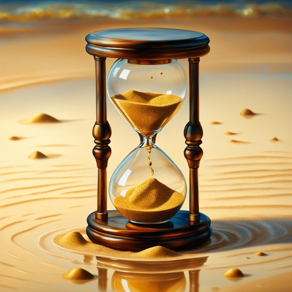 Glass Sand Timer Oil Painting Close-Up