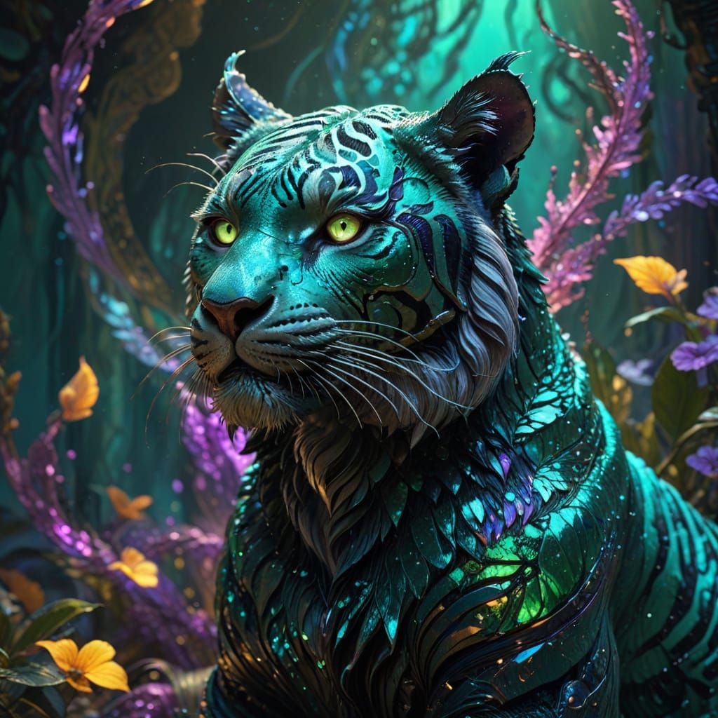 Tiger-Alien Hybrid in Mystical, Iridescent Splendor