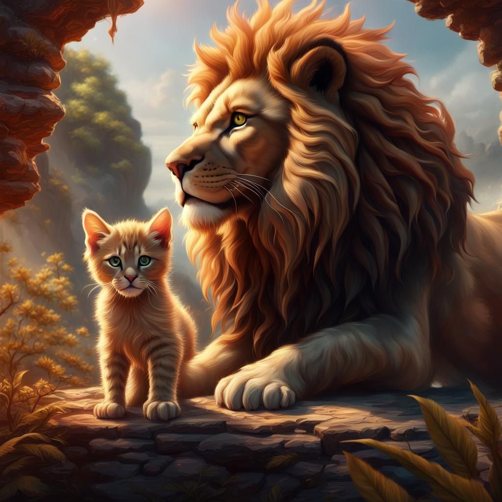 Fantastical Kitten and Lion Concept Art