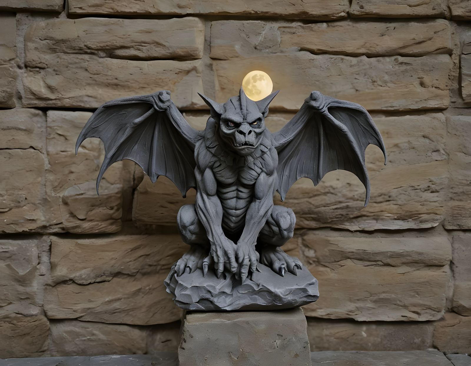 Gothic Gargoyle Figure Under Moonlit Glow