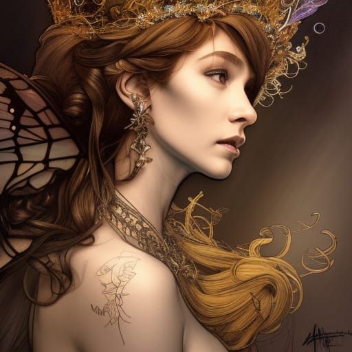 Titania, Queen of the Faeries: Ink and Pen Portrait