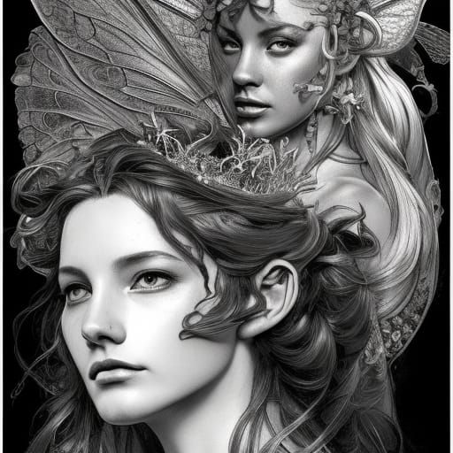 Titania, Queen of the Faeries: Ink and Pen Drawing