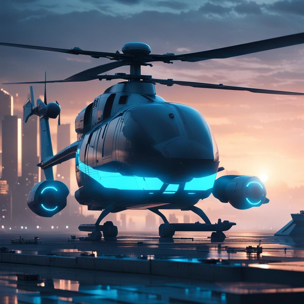 Sci-Fi Helicopter Takes Flight at Dawn