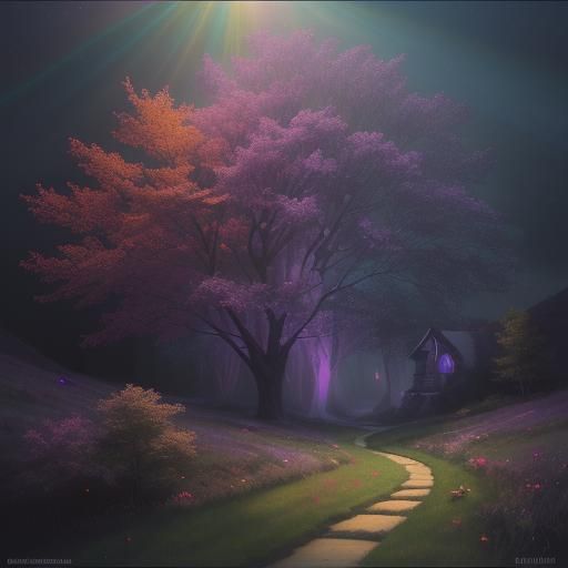 Ethereal Rotoscoped Hillside with Refractive Light