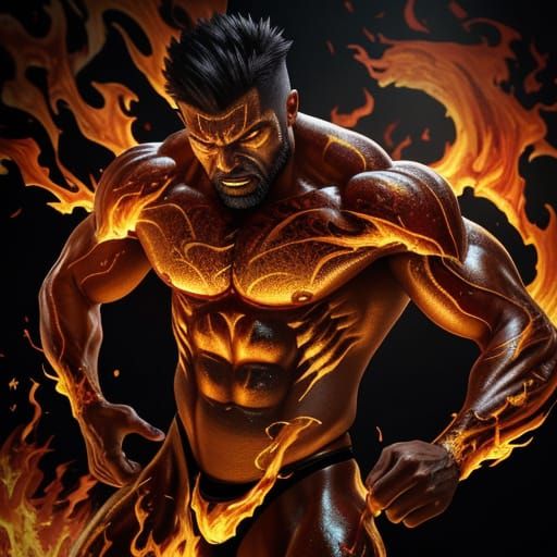 Fiery Torso: A Macro Shot in Vibrant Oil Painting Style