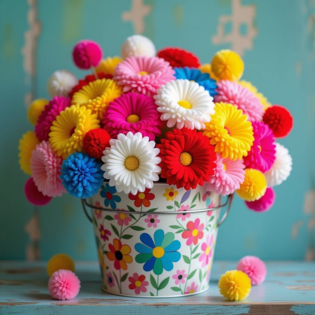 Pom Pom Flowers in Pop Art Still Life