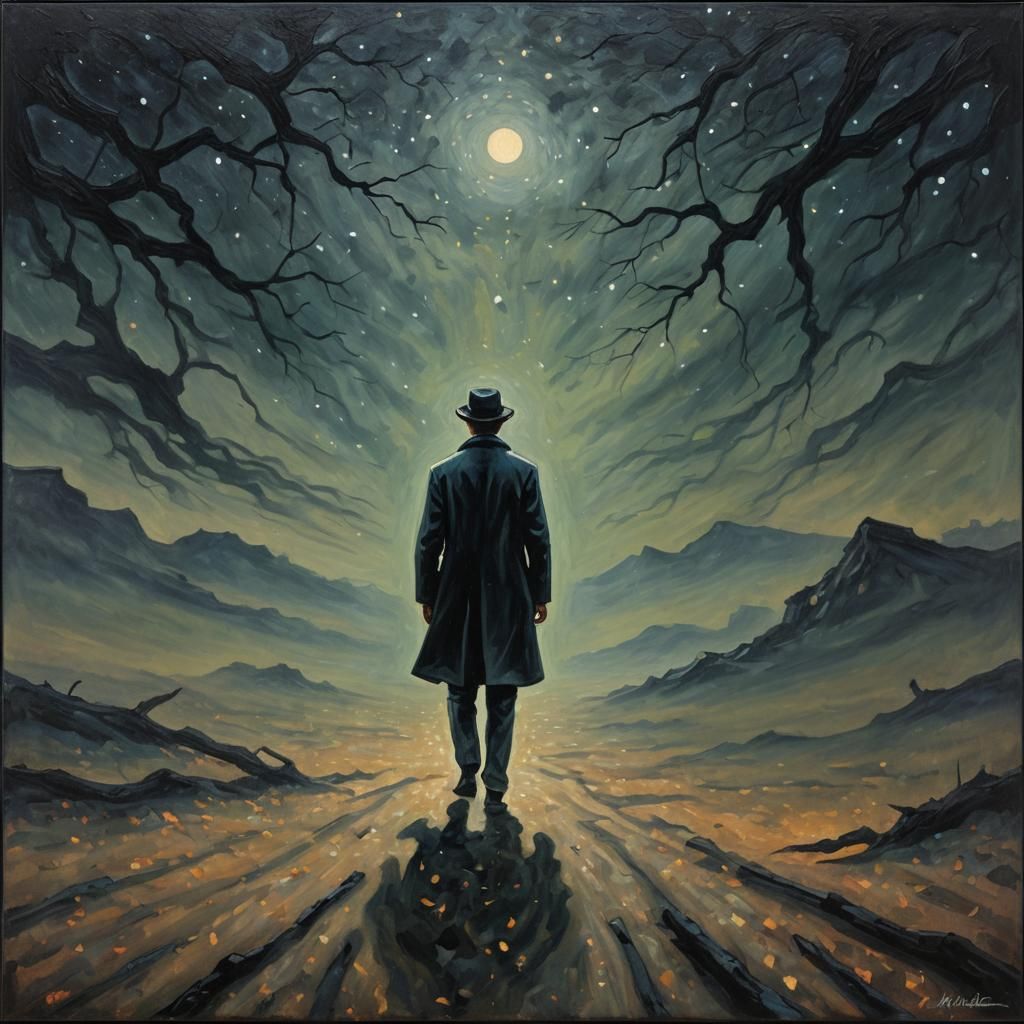 Expressionist Figure Consumed by Shadow in Oil Painting