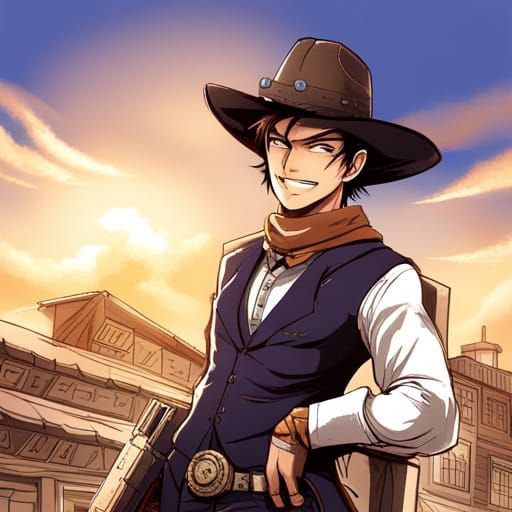 Anime-Style Western Gunslinger with Revolver