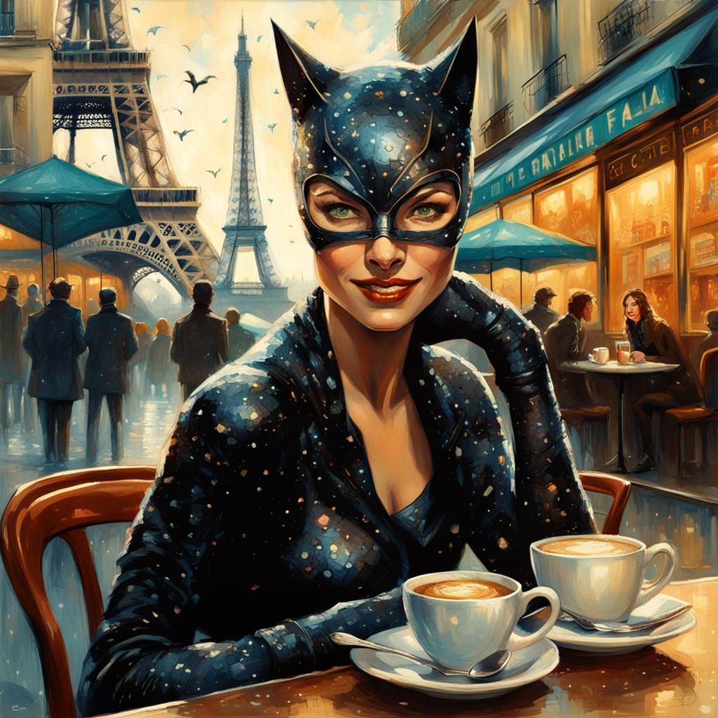 Catwoman's Parisian Vacation as Digital Pointillism