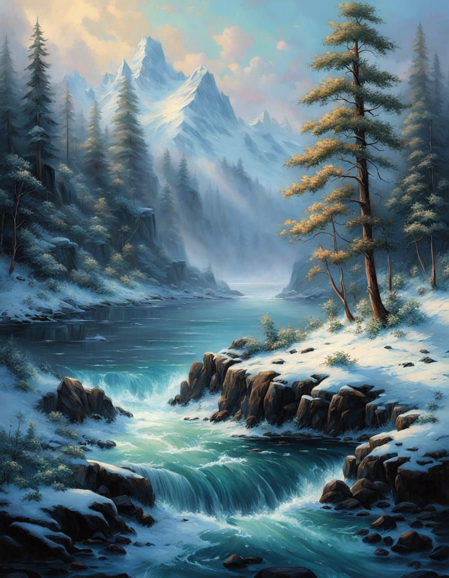 Epic Snowy Shore in Minimalist Style