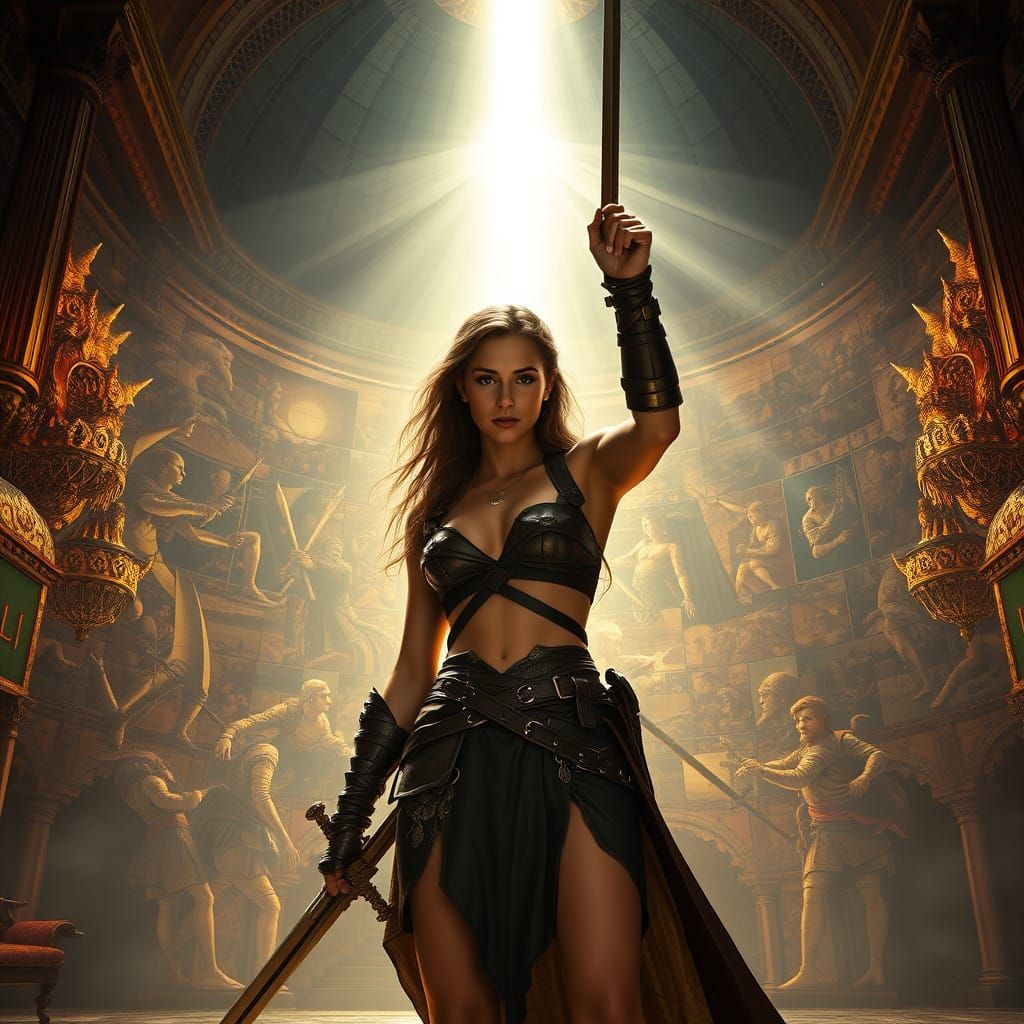 Mystical Warrior in Grand Chamber, Digital Art