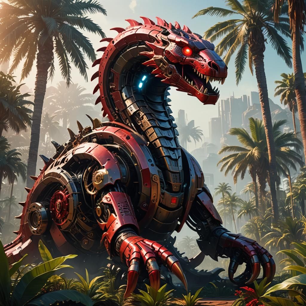 Cyberpunk Cog Cobra in Lush Oasis