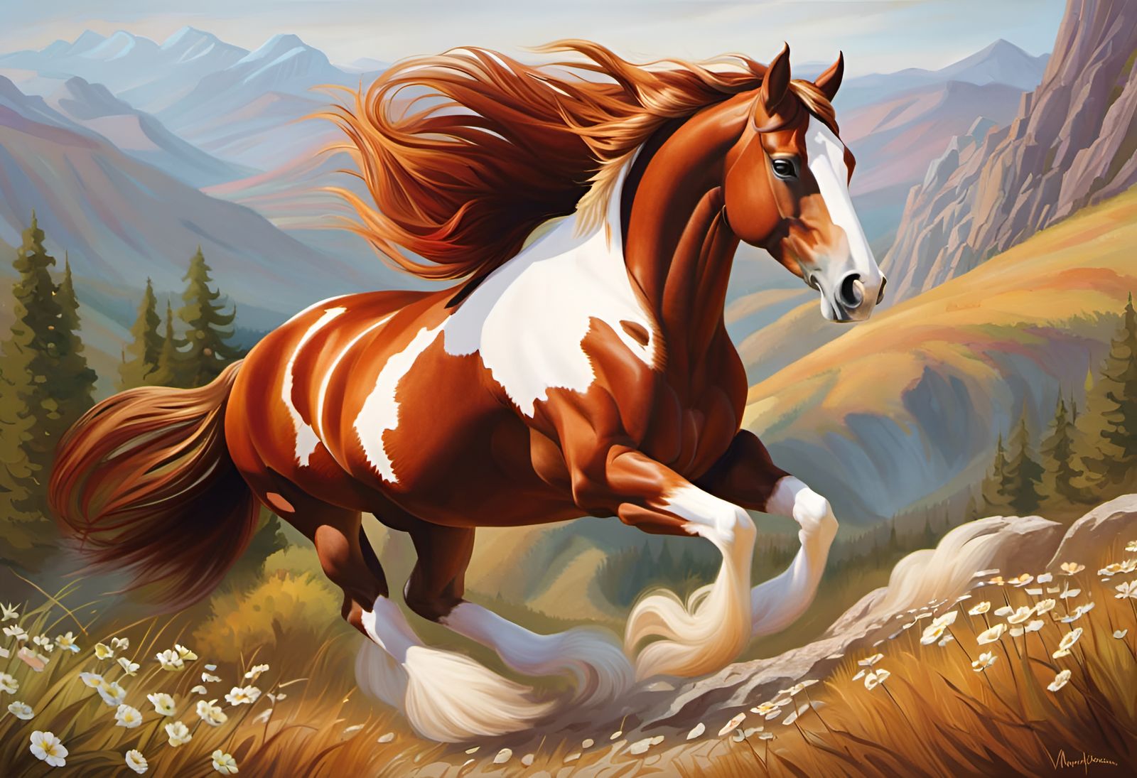 Clydesdale Horse Galloping on Mountain, Digital Art
