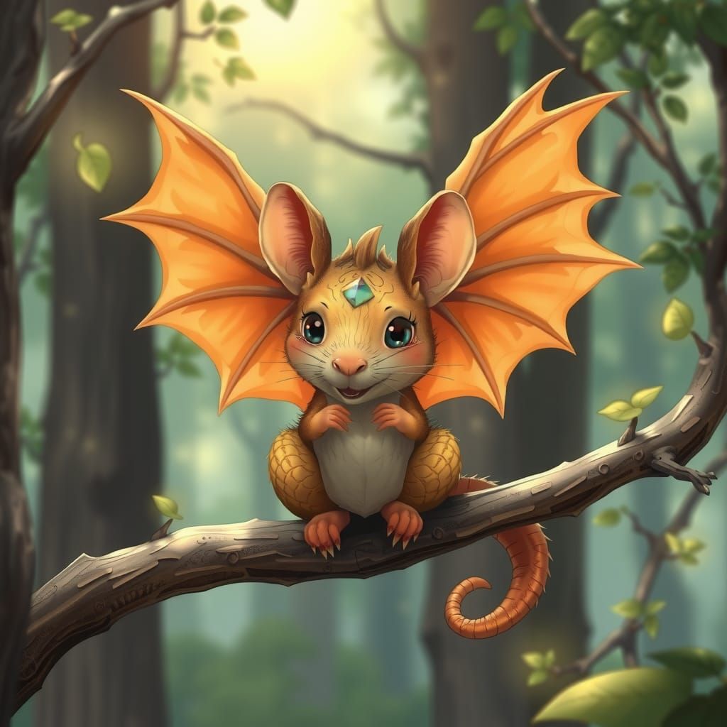 Mouse-Dragon Hybrid in Pastel Anime Style