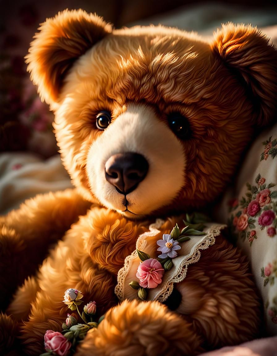 Vintage Teddy Bear Portrait in Golden Hour Lighting