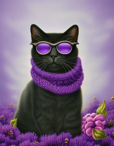 Adorable Purple Yarn Cat in Surrealist 3D Style