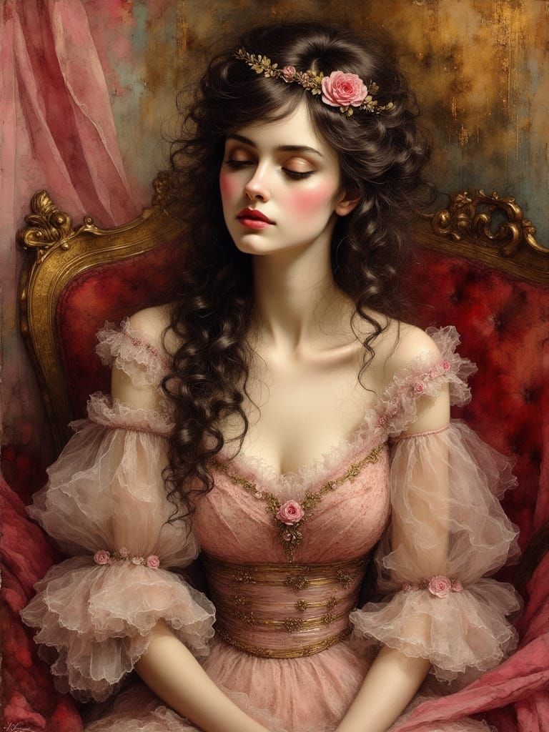 Elegant Belle Époque Woman in Velvet Drapery