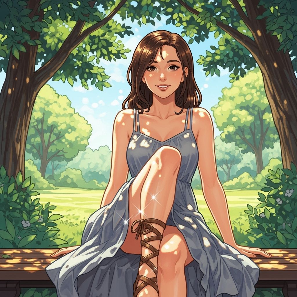 Woman in Sundress Sitting in Sunny Park
