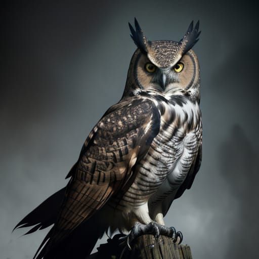 Great Horned Owl With Bourbon Bottle on Bones