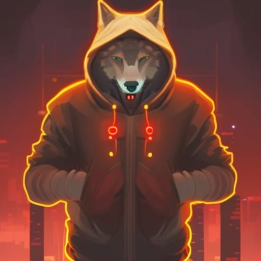Cyberpunk Wolf Portrait in Digital Art Style