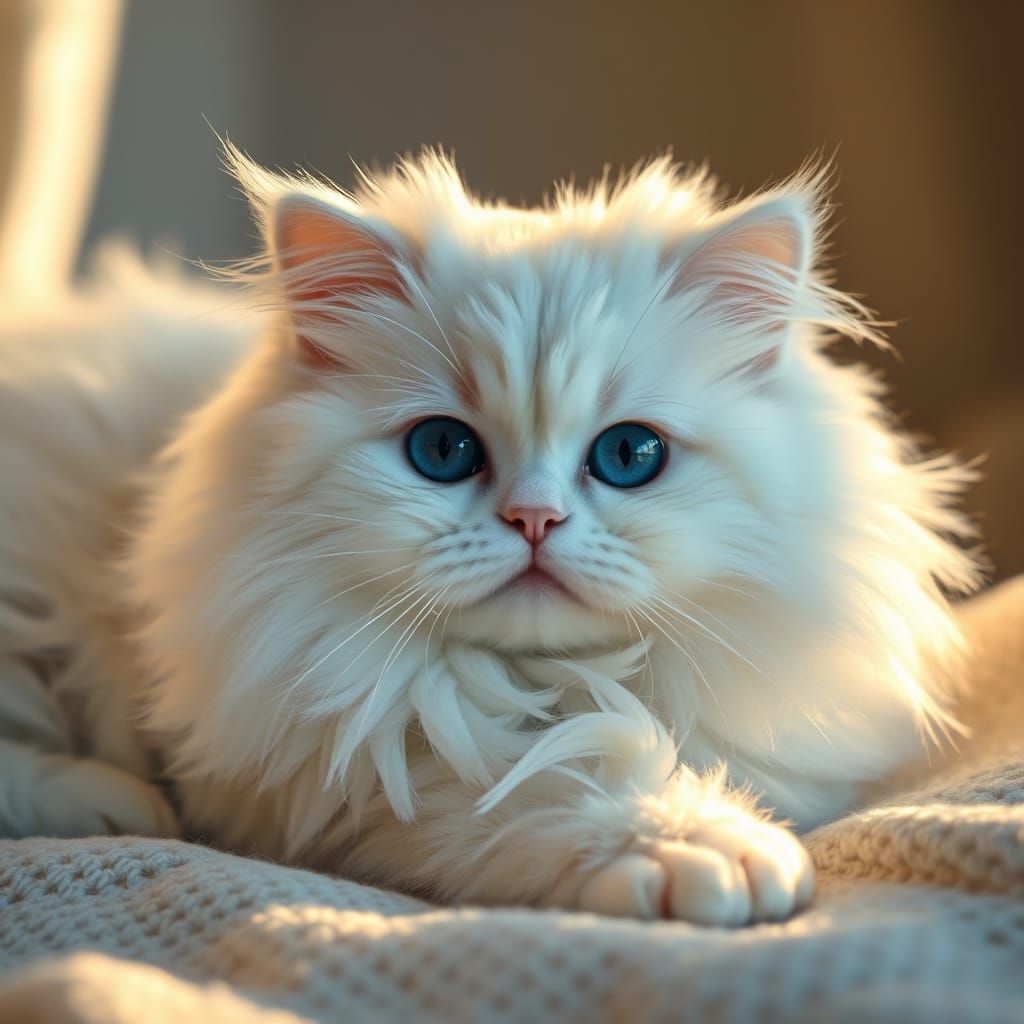 Serene Snowball White Persian Cat in Dreamy Winter Light