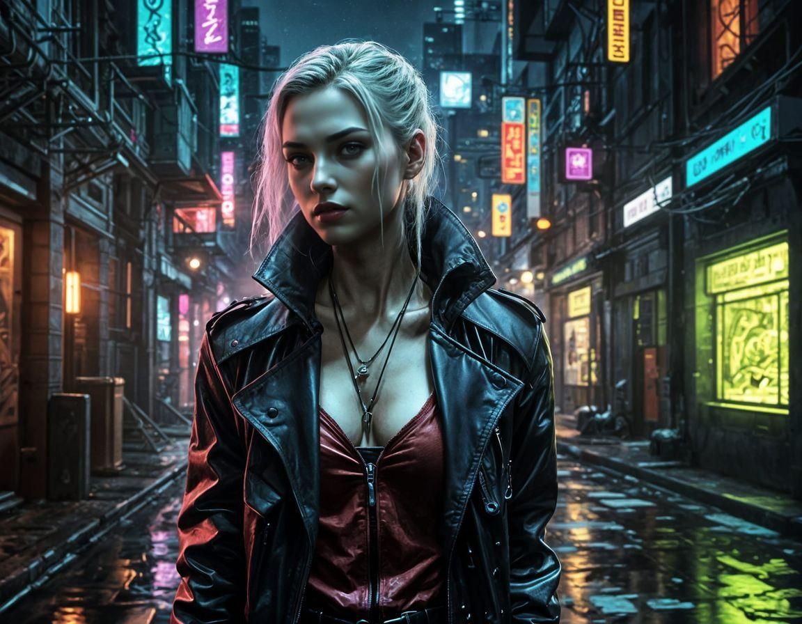 Cyberpunk Vampire in Stormy Cityscape