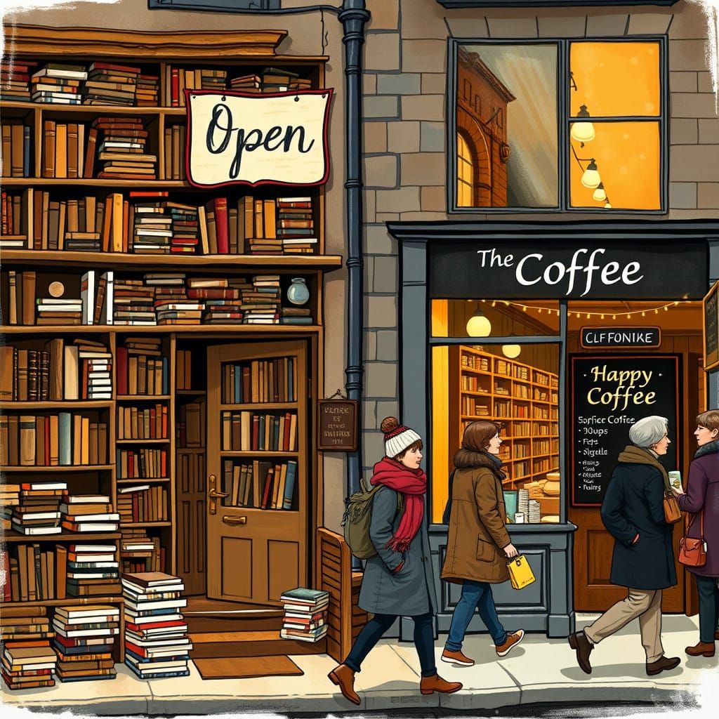 Charming Bookstore and Coffee Shop Scene