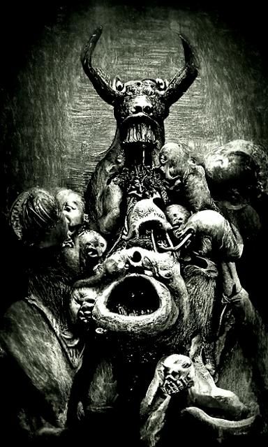 Grotesque Moloch Devouring Children: A Sinister Bronze Statu...