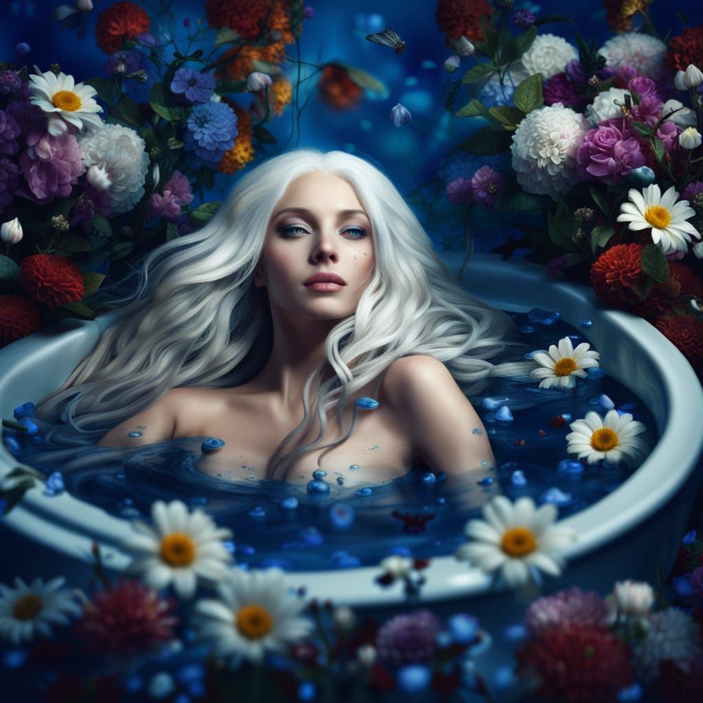 Beautiful woman in Bath with Flowers
