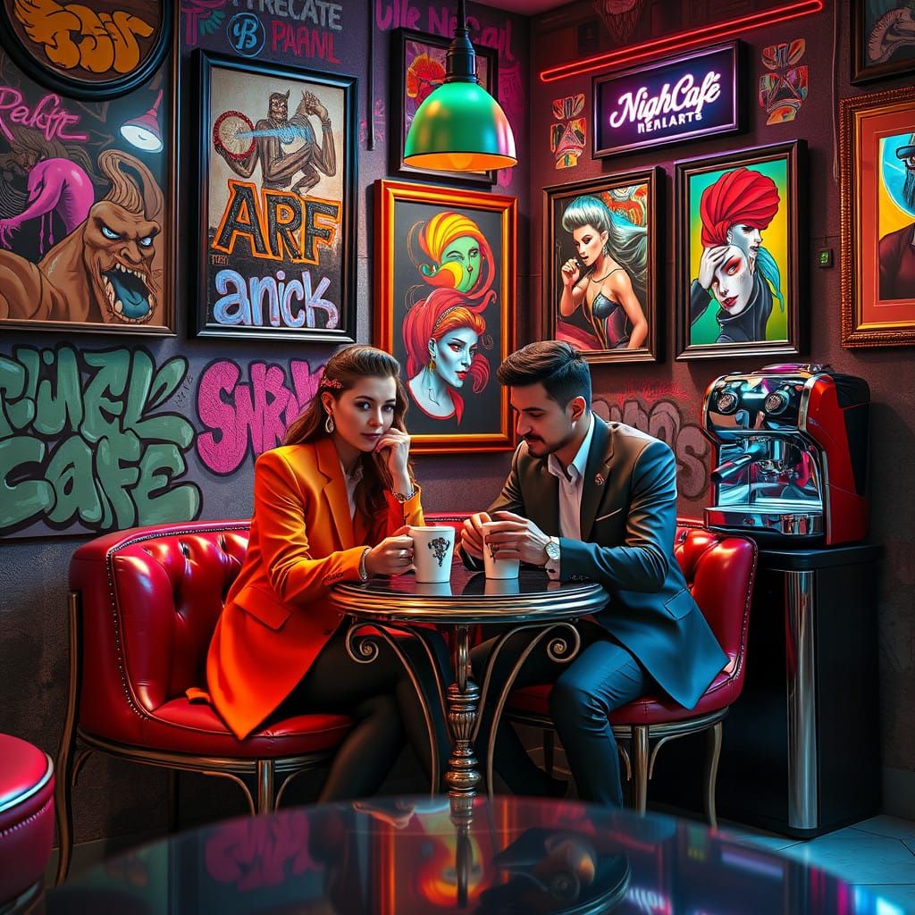 Caffeine-Laced Intimacy in Vibrant NightCafe