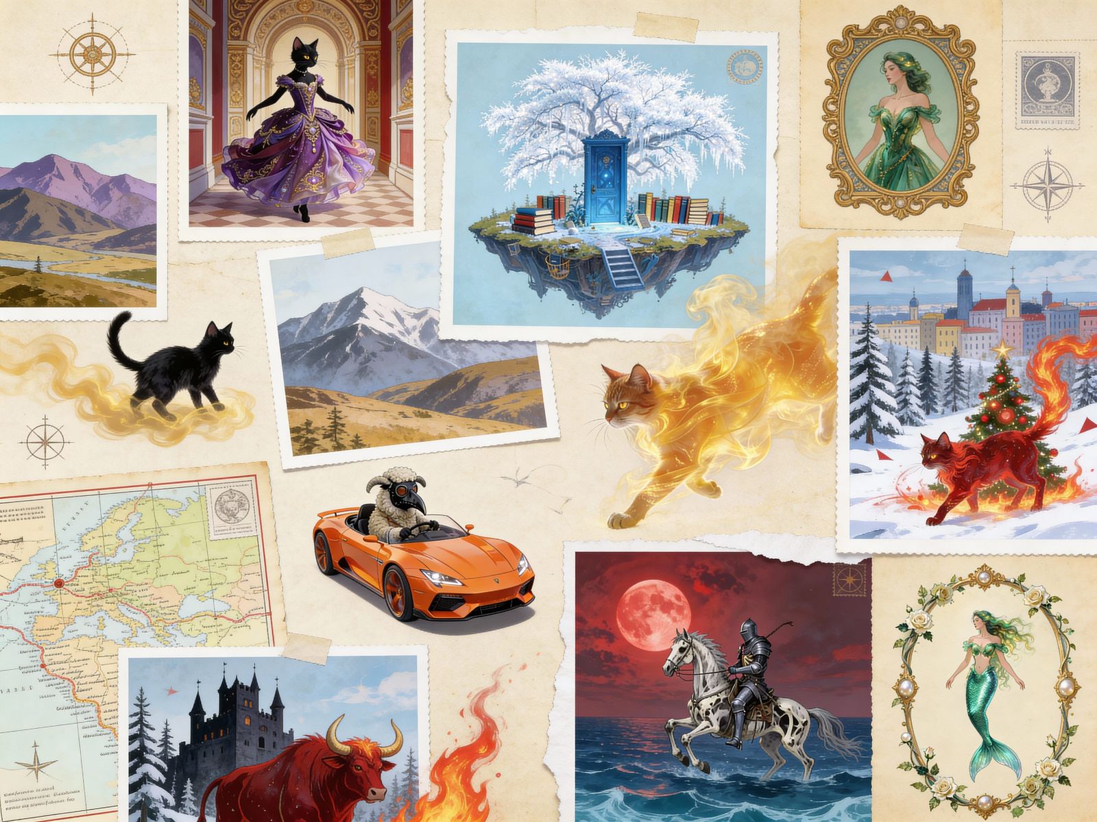 Artistic Collage of Travel and Exploration Elements