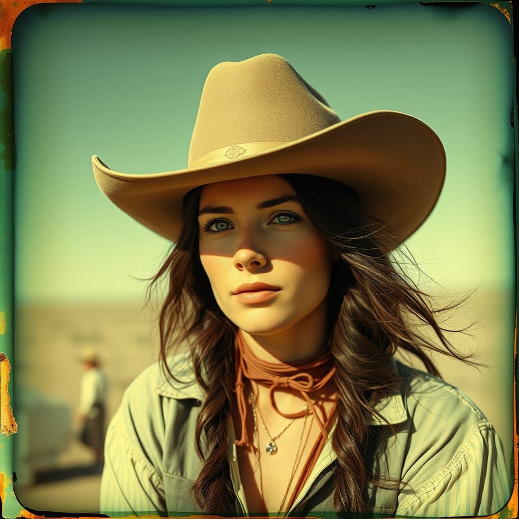 Tea Stained Photograph of a Desert Cowgirl