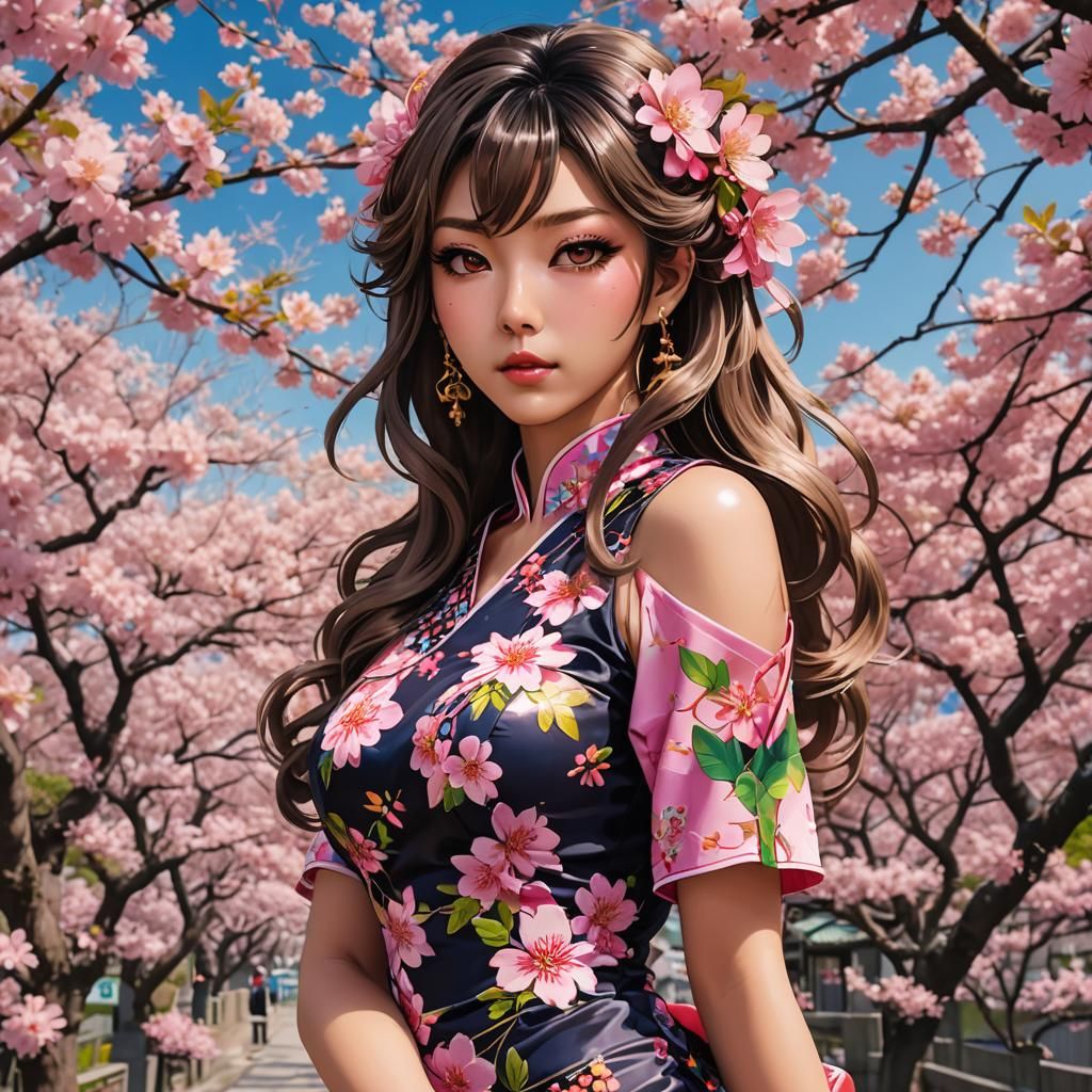 Gyaru Girl in Qipao: Retro 90's Anime Style