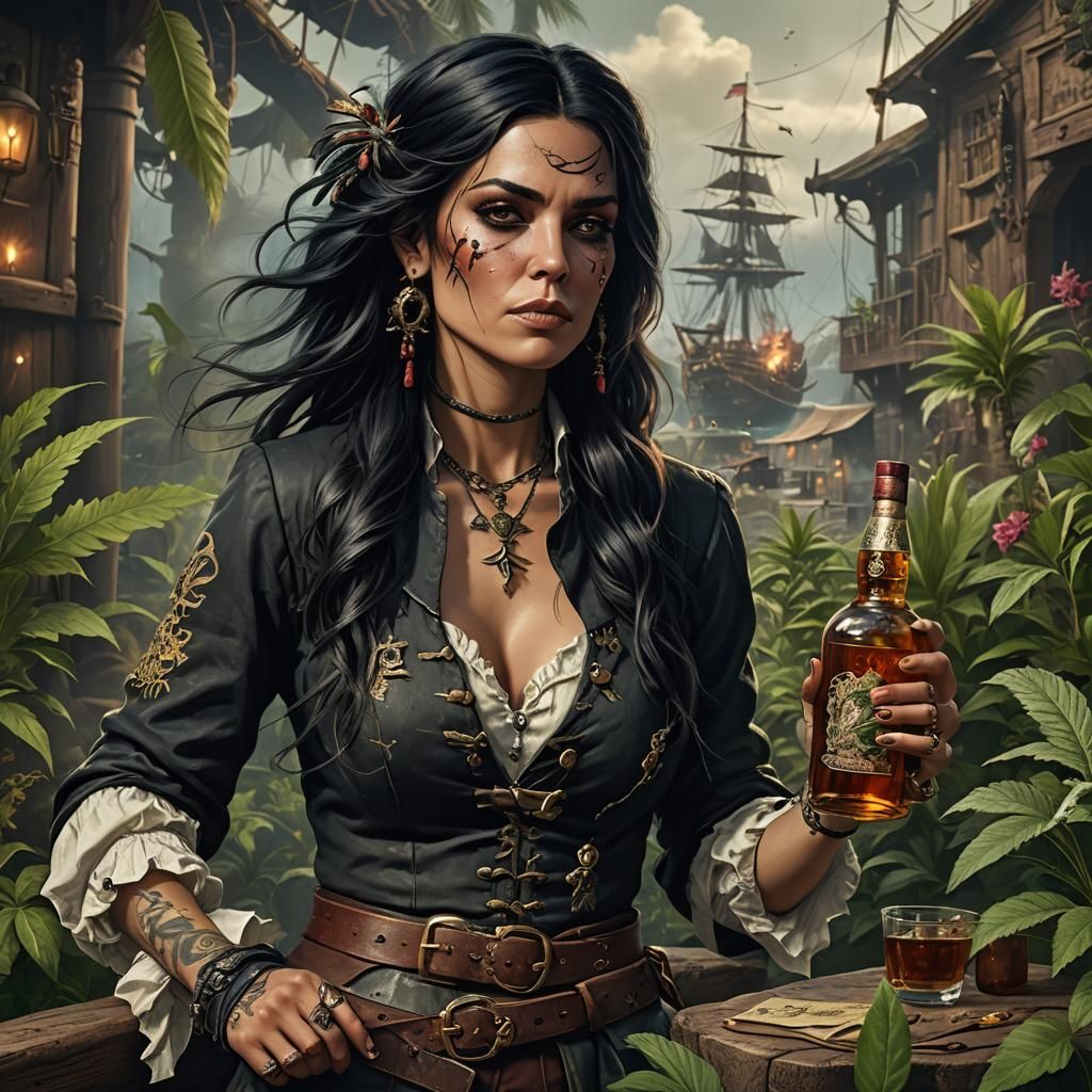 Lady Pirate with Whiskey in a Marijuana Garden