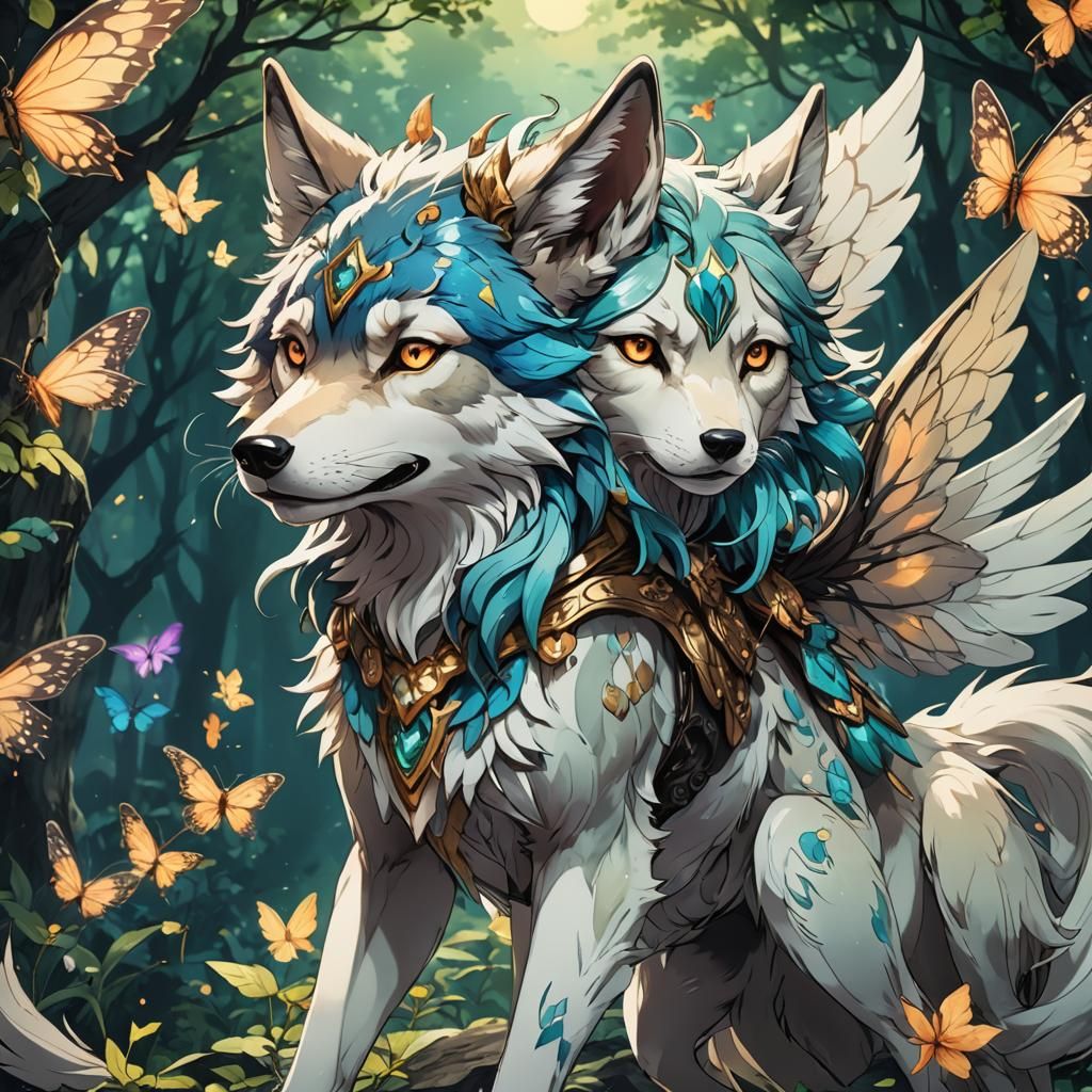 Anime Style Wolf Fairy Hybrid Illustration