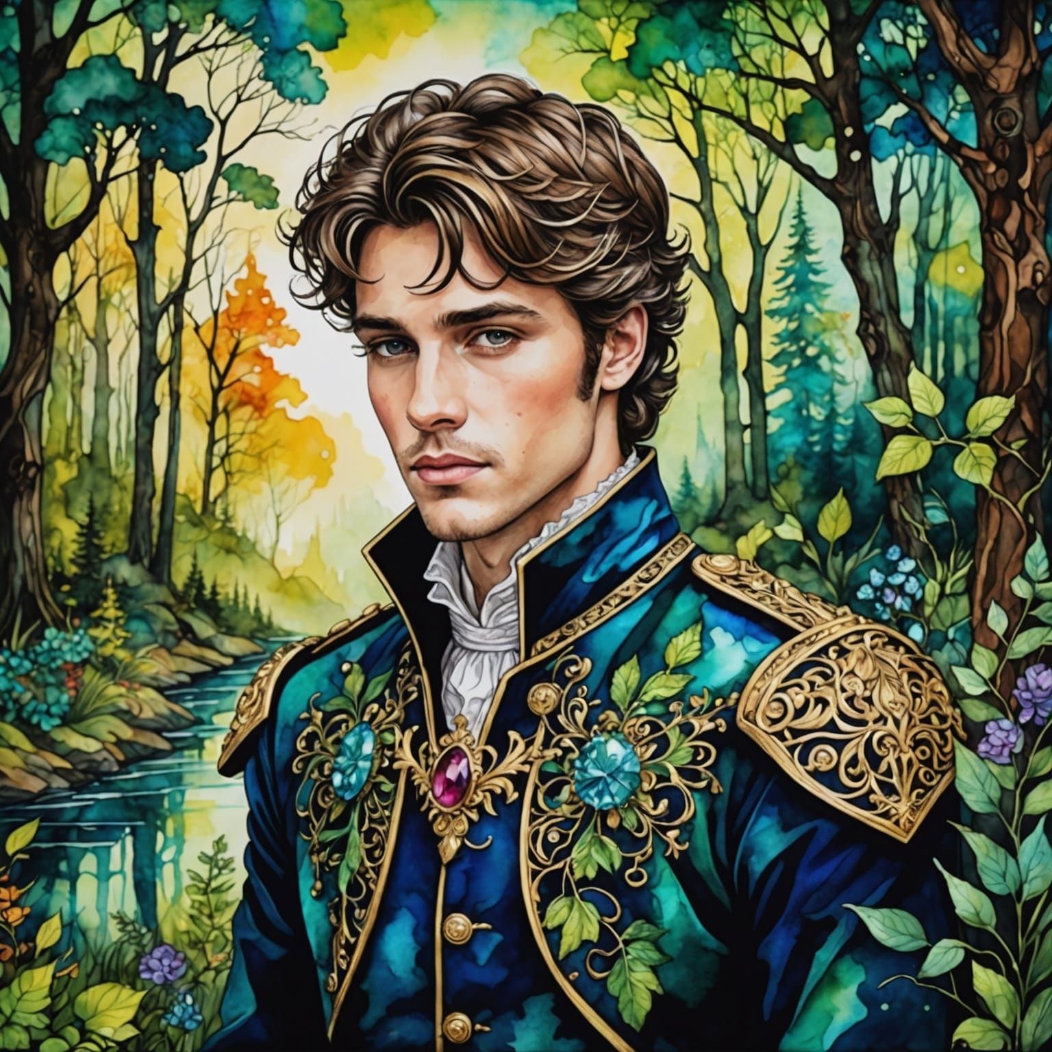 A handsome prince, Ink drawing