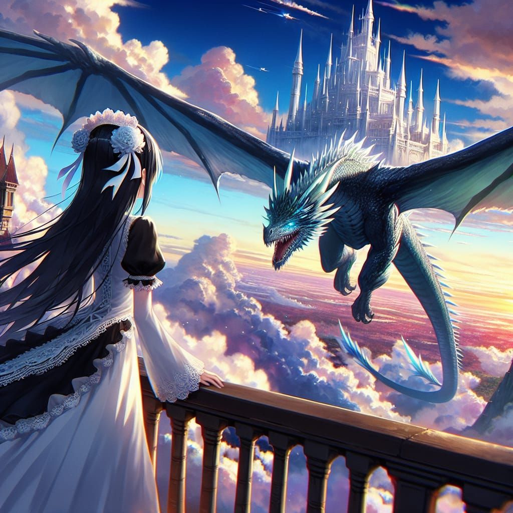 Fantasy Princess in Aerial Adventure with Dragon
