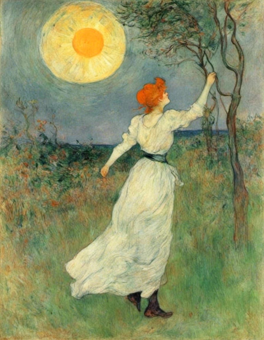 Girl Gazing at the Sun in Toulouse Art Style