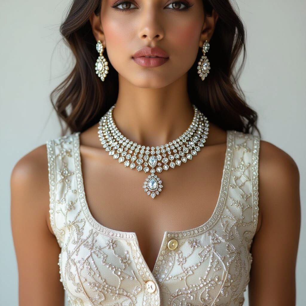 Indian Girl with Diamond Necklace in Fashion Photo Style