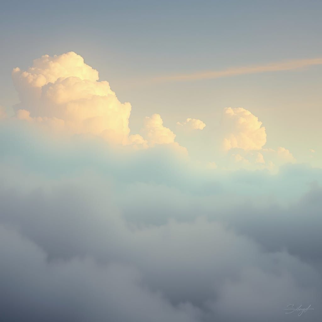 Mystical Futuristic Landscape with Ethereal Clouds