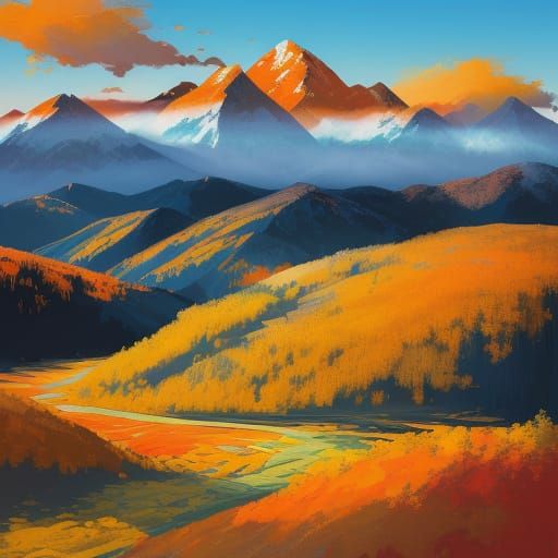 Vibrant Stylized Landscape Digital Painting